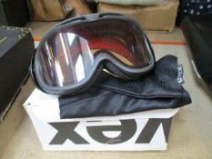 A boxed pair of Uvex Comanche VLM ski goggles with anthracite frames and silvered lens.