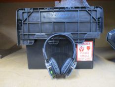 A quantity of Silent Disco equipment: fourteen headphones, three TX-50RF stereo transmitters and