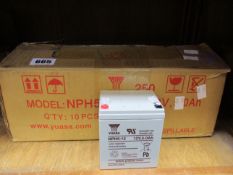 Ten as new Yuasa NPH5-12 valve regulated lead acid batteries (12V, %.0Ah).