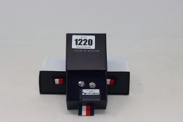 Three pairs of as new Tommy Hilfiger stainless steel stud earrings (Model 2701087 - RRP £39 each).