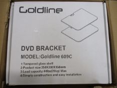 Five boxed as new Goldline 609C DVD wall shelf mount brackets.