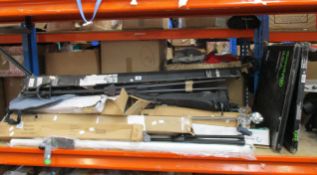 A quantity of miscellaneous microphone/music stands, tripods and related items to include a Stagg