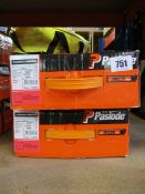 Two Paslode 141235 3.1 x 90mm Hot Dipped Galvanized round smooth shank nails x 2200 with 2 fuel
