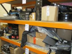 Two shelves of miscellaneous car/auto parts, accessories and related items to include Wabco
