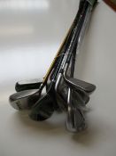 An assortment of pre-owned Ping, Callaway and Cleaveland golf clubs (10 clubs in varied condition).