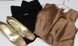 A women's Casadei pump shoes size 10.5 (48493 5522 550), a Max Mara black sleeveless viscose