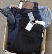 Eight pairs of as new G Raw jeans in various styles, colours and sizes, one has security tag