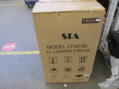 A boxed 91 litre SIA refrigerator in black finish (PN: LFS01BL).