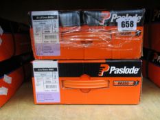 Two Paslode 141227 3.1 x 75mm Galv Plus round ring shank nails x 2200 with 2 fuel cells (May be some