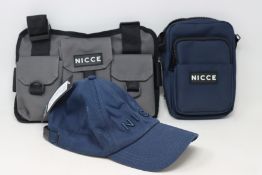 One as new Nicce Zil Chest Harness charcoal bag. One as new Remi blue bag. One as new Nicce blue