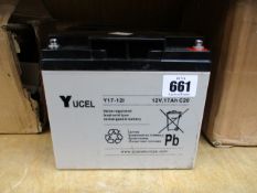 Four Yucel Y17-12I valve regulated lead-acid rechargeable batteries.