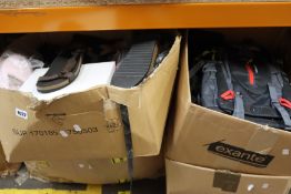 Two boxes of purses/bags and two large boxes of as new shoes.