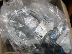 One box containing a quantity of assorted Festo components to include 153132 Threaded-to-Tubes
