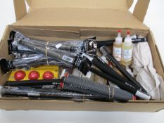 One box containing a quantity of as new miscellaneous golfing accessories to include twelve men's