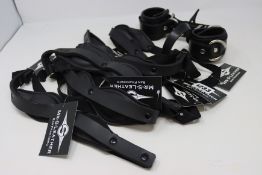 Six as new MR-S-Leather neoprene padded blindfolds (RRP $39 each) and a MR-S-Leather leather wrist