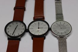 Three pre-owned Skagen watches SKW6297, SKW2687 and SKW6216 (Good condition, no boxes).