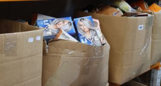 Four boxes of as new and used cosmetics/toiletries.