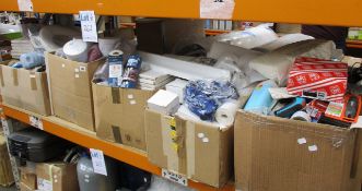 One shelf (Six boxes) of miscellaneous items to include drills bits, garden tools and toiletries (