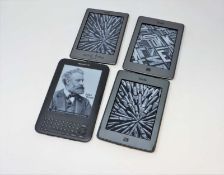 Two pre-owned Amazon Kindle Touch (D01200) E-readers in Silver, one Amazon Kindle (D01100) E-