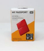 A boxed as-new WD My Passport 4TB Auto Backup Portable Hard Drive (box sealed).