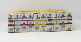 A quantity of Dainty's Premium Flavoured E-Liquid, 100x 10ml Bottles: 10x Apple and Mango 6mg, 10x