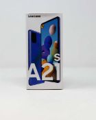A boxed as new Samsung Galaxy A21s A217F/DS 64GB in Blue (Box sealed, some cosmetic damage to