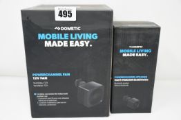 Six boxed as new small Domestic Powerchannel appliances: 12V Fan, LED Spotlight, Bluetooth Dual
