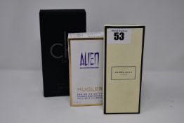 A Jo Malone basil and neroli cologne (30ml), a Mugler eau Extraordinaire Talisman refillable eau