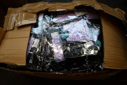 A large box of assorted fashion fabric 3 layer face masks with 2 filters.