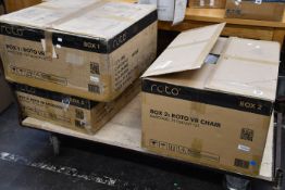 A boxed as new Roto VR motorised gaming chair (Three boxes).