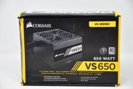 A boxed as new Corsair VS Series, 650 watt power supply (Cosmetic damage to box).