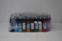 One pack of sixty assorted colours Fusion tattoo inks (60ml).