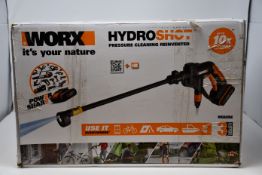 Two boxed as new Worx Hydroshot pressure cleaners (20 volt).