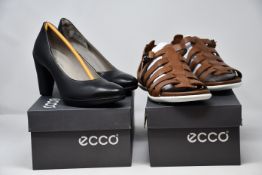 A pair of as new Ecco Sculptured 75 shoes (EU 38) and Ecco Flash sandals (EU 39).