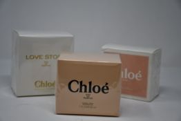 A Chloe Love Story eau de parfum (30ml), Chloe L'Eau eau de toilette (30ml) and a Chloe eau de