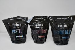 Six x five bottle sets of Fusion (60ml) tattoo inks: Flesh Tone, Muted, Opaque Grey, Grey Wash,