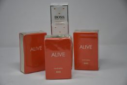 A Hugo Boss Women eau de toilette (75ml) and three Hugo Boss Alive eau de parfum (3 x 30ml one