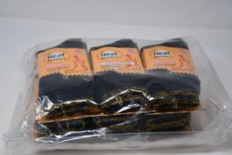 Twenty four pairs of ladies as new Heat Holders Workforce thermal socks in black with a yellow twist