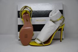 A pair of as new Aquazzura Very Vera Sandals in satin fluo yellow (EU 42).