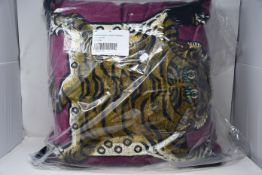 One as new House Of Hackney Saber large velvet cushion in pink and rose.