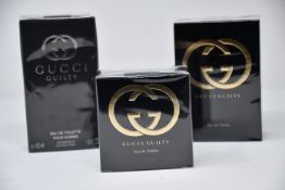 Three Gucci Guilty eau de toilette (1 x 30ml 1 x 50ml 1 x 75ml).