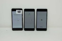 SOLD FOR PARTS ONLY: Three pre-owned Google Pixel 2 G011A (All FRP locked, sold for parts only).