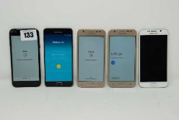 SOLD FOR PARTS: Five pre-owned Samsung phones (all FRP locked, sold for parts only); three Samsung
