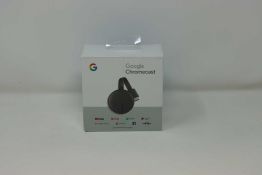 A boxed as new Google Chromecast 3rd Generation (Box sealed, cosmetic damage to packaging).