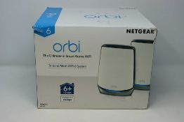 A boxed as new Netgear Orbi AX6000 RBK852 Tri-band Mesh WiFi 6 System Twin pack) (Box opened,