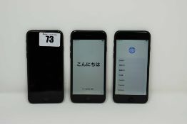 SOLD FOR PARTS ONLY: Three pre-owned Apple iPhone 7 (AT&T/T-Mobile/Global/A1778) in Black (All