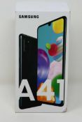 A boxed as new Samsung Galaxy A41 SM-A415F/DSN 64GB in Prism Crush Black (Checkmend report ID: