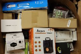 A box of assorted as new small electrical items and accessories