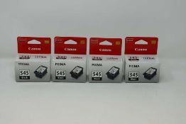 Four boxed as new Canon PG-545 8ml Black Ink Cartridges (P/N: 8287B001 AA) (Some cosmetic damage