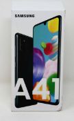A boxed as new Samsung Galaxy A41 SM-A415F/DSN 64GB in Prism Crush Black (Checkmend report ID: